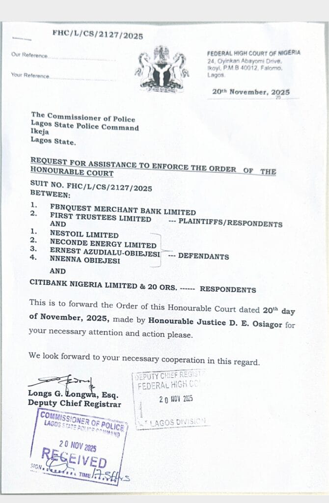 Nestoil: Group accuses Lagos CP of compromise as Court writes for enforcement of Order